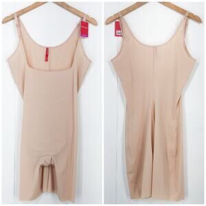 Spanx Thinstincts Open Bust Mid Thigh Bodysuit #10021P Plus Size 1X Soft Nude